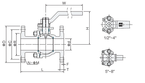 Special Steel Titanium Alloy DN20 Floating Tpye RF Ball Valve Pn16